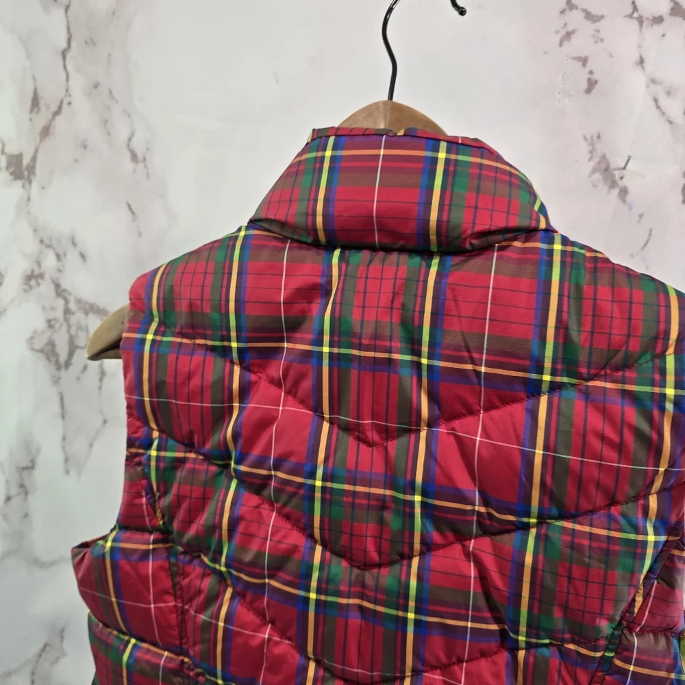 Lands End Vest Women XS Red Plaid Down Puffer Insulated Quilted Goose Yellow - Picture 6 of 9
